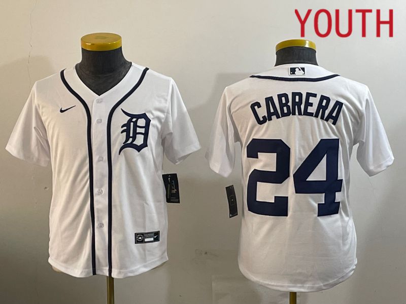 Youth Detroit Tigers #24 Cabrera White Game 2024 Nike MLB Jersey style 2->youth mlb jersey->Youth Jersey